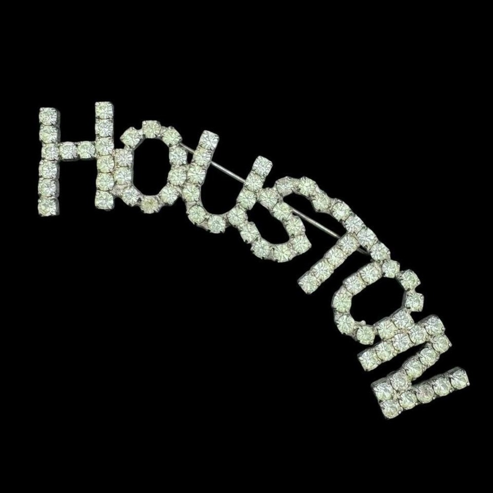 Vintage Houston Rhinestone Brooch Texas Diamanté Sparkly Bachelorette MCM Deco